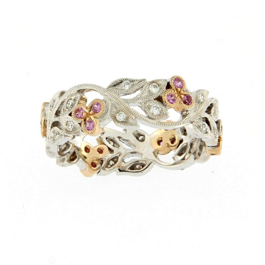 Spring Blossom Ring Pink Sapphire White Rose