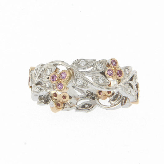 Spring Blossom Ring Pink Sapphire White Rose